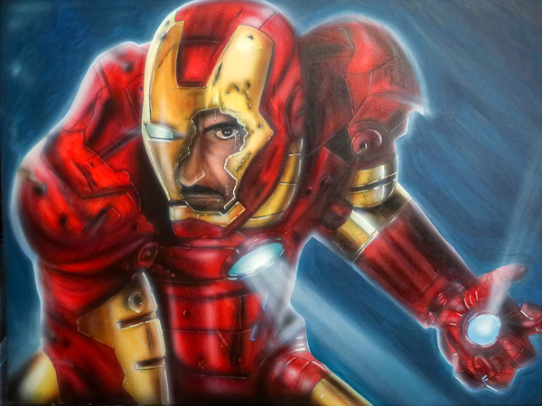 Iron Man 2018 acrylique, résine et ouvre-boîte sur toile  80x60 cm 